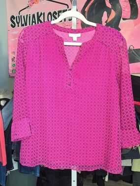 Charter Club Fuchsia Patterned Henley Tunic